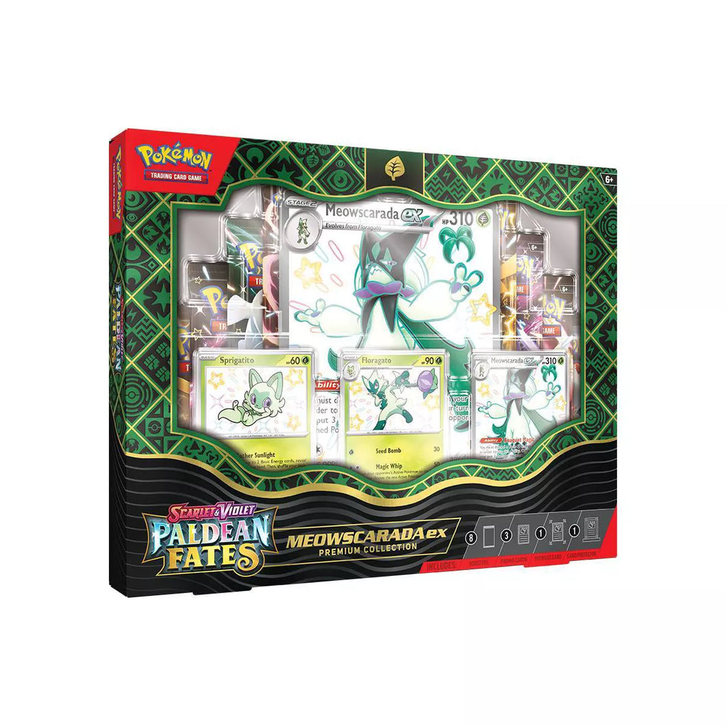 Paldean Fates Meowscarada/Quaquaval ex Premium Collection Box (8 Packs, 10 Cards Per Pack) PRODUCT MAY VARY