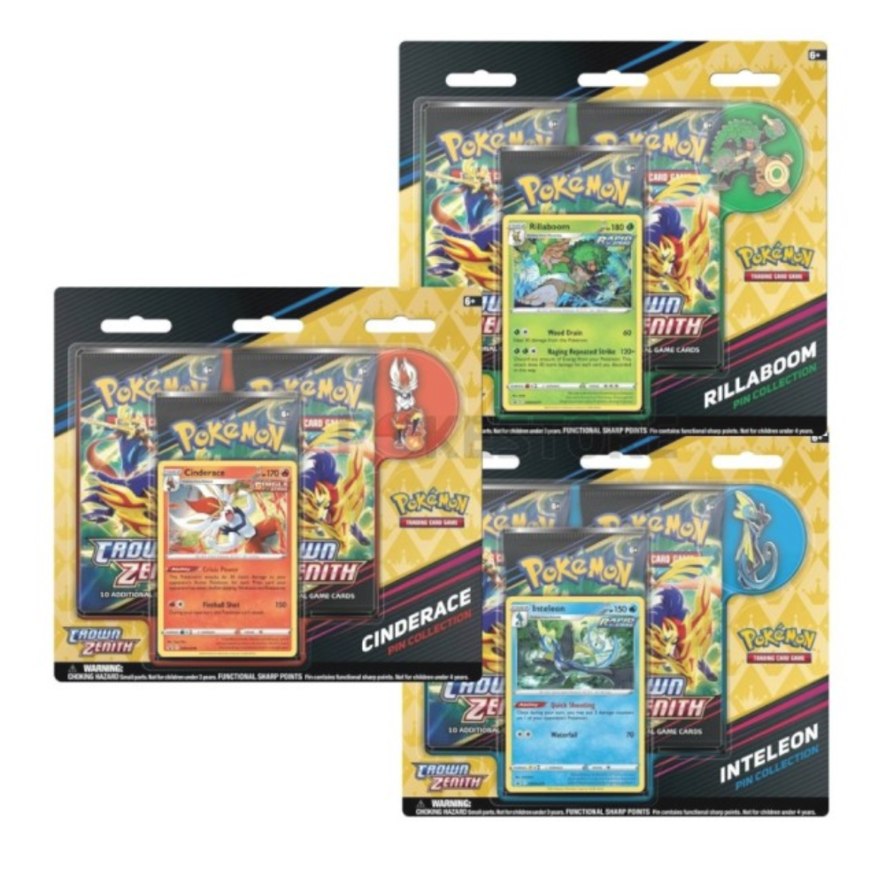 Pokemon Crown Zenith Pin Collection 3 Pack Blister (3 packs per box, 10 cards per pack)