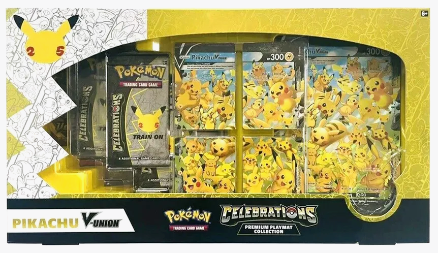 Pokemon Celebrations Pikachu V-Union Premium Playmat Collection (6 packs with 4 cards & 3 packs with 10 cards)