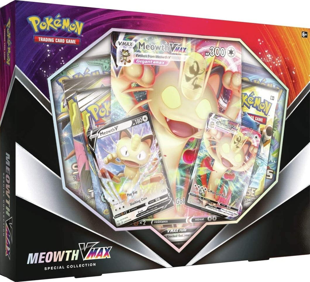 Pokemon Meowth VMAX Special Collection Box (4 packs per box, 10 cards per pack)